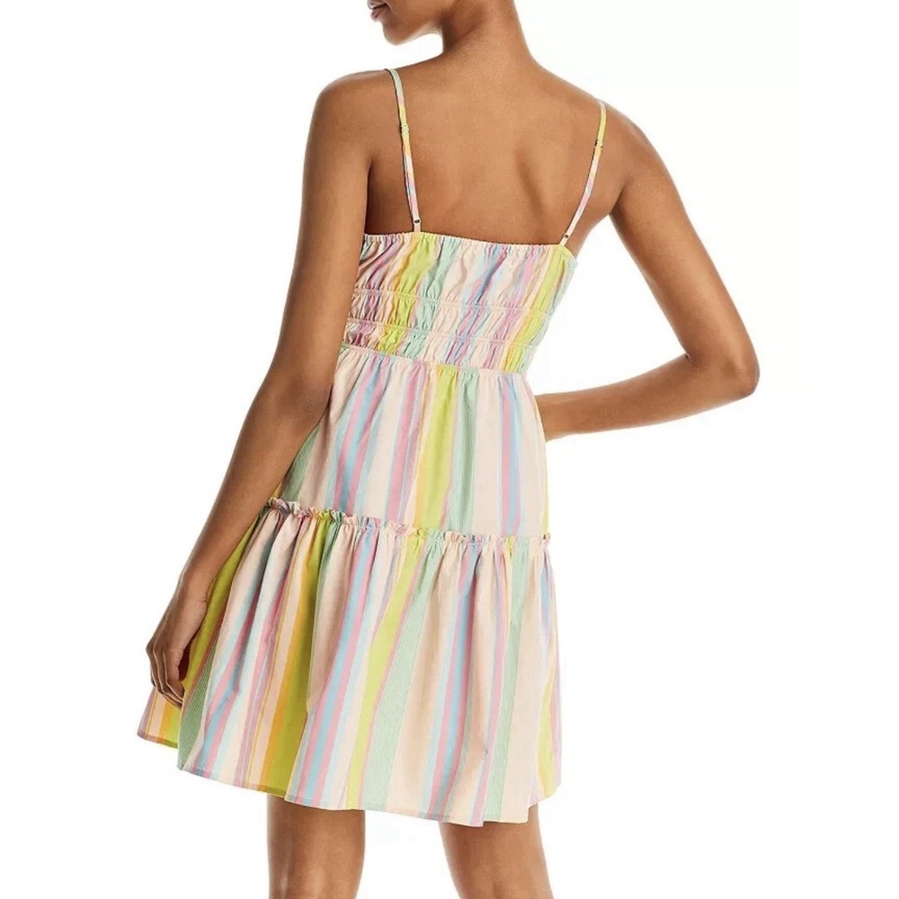 Rails Carmen Mini Dress Guava Rainbow Stripe Tier Sundress Medium Smocked Waist - Picture 11 of 16